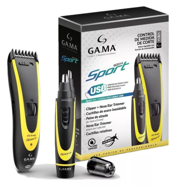 Maquina Corta Pelo Usb Gama Gcs544 Sport + Trimer Nariz Oido Color Negro y Amarillo - Imagen 2