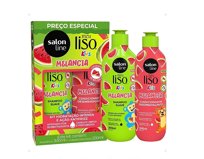 kit sandia 1 Kit Salon Line Shampoo 300ml +Acondicionador 200ml Kids Meu Liso Sandia - Imagen 1