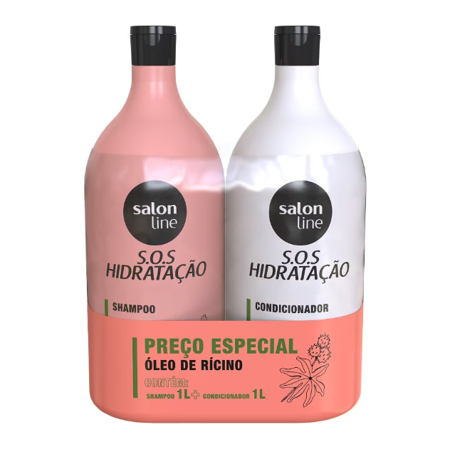 Kit Salon Line S.O.S Hidratación Shampoo 1lt + Acondicionador 1lt Oleo De Ricino
